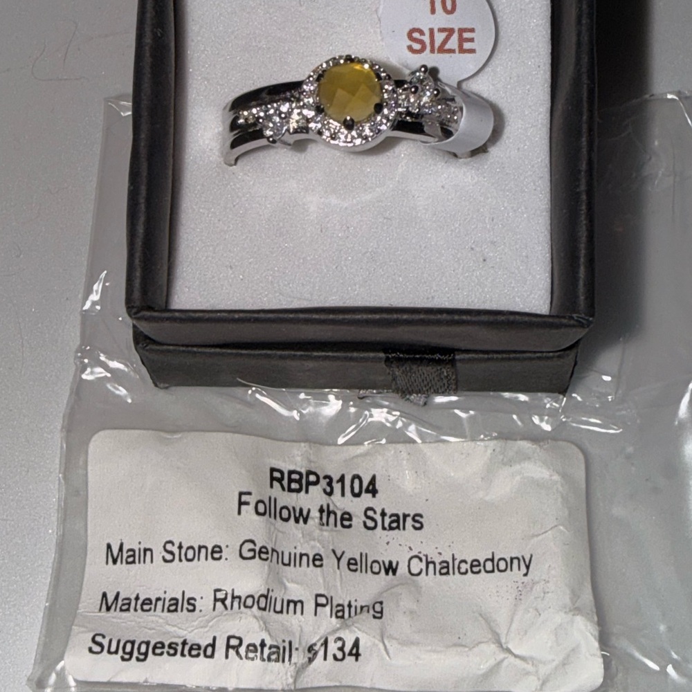 Yellow Chalcedony Rhodium Ring